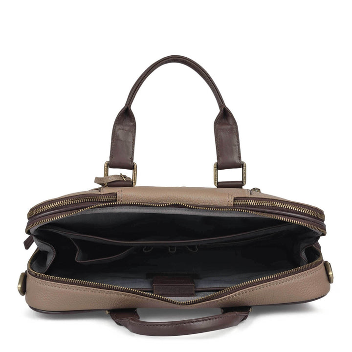 Wax Leather Laptop Bag - Greyish Taupe