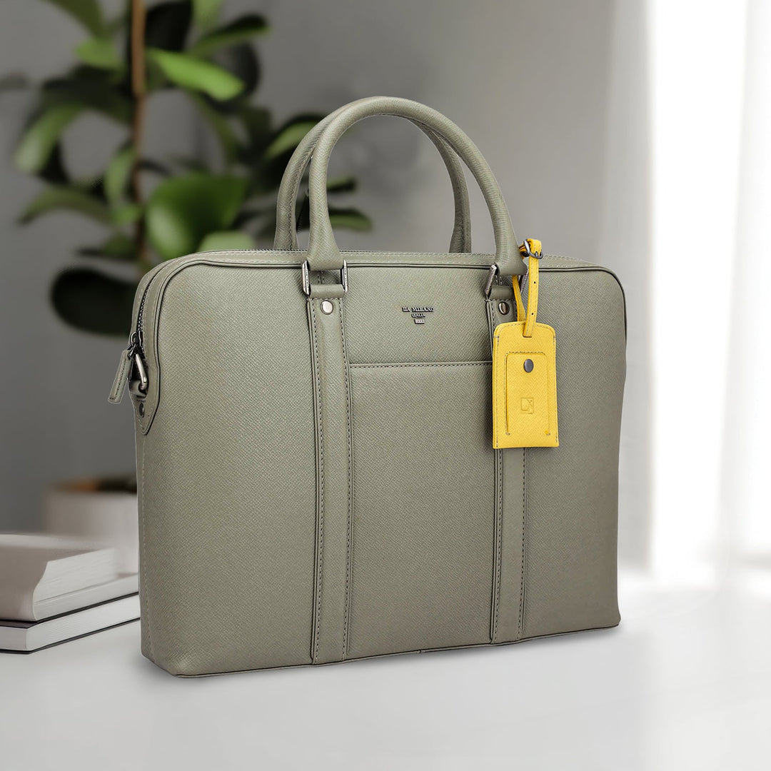Franzy Leather Laptop Bag - Stone Grey