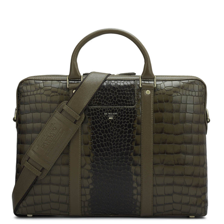 Croco Franzy Leather Laptop Bag - Military Green