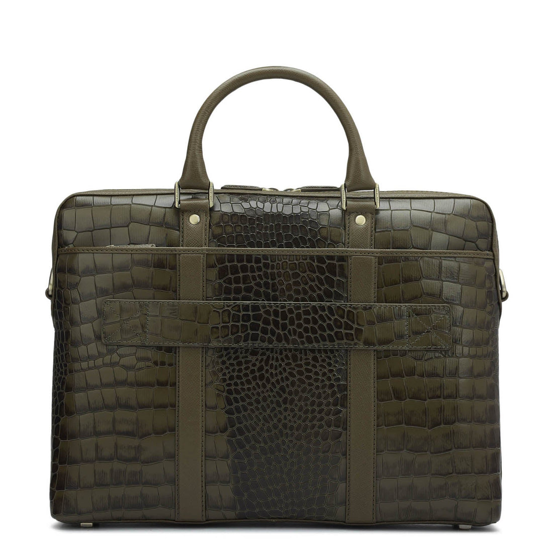 Croco Franzy Leather Laptop Bag - Military Green