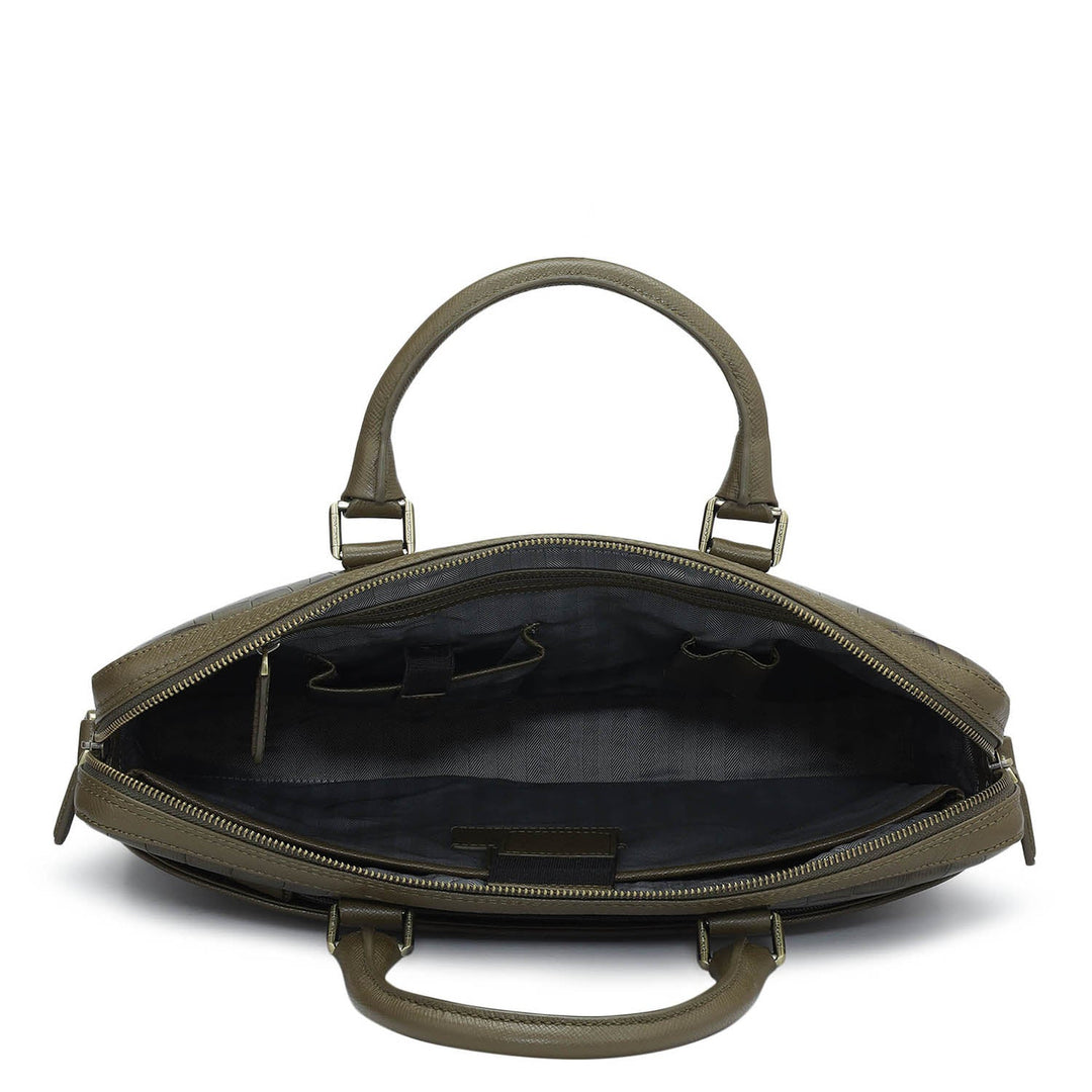 Croco Franzy Leather Laptop Bag - Military Green