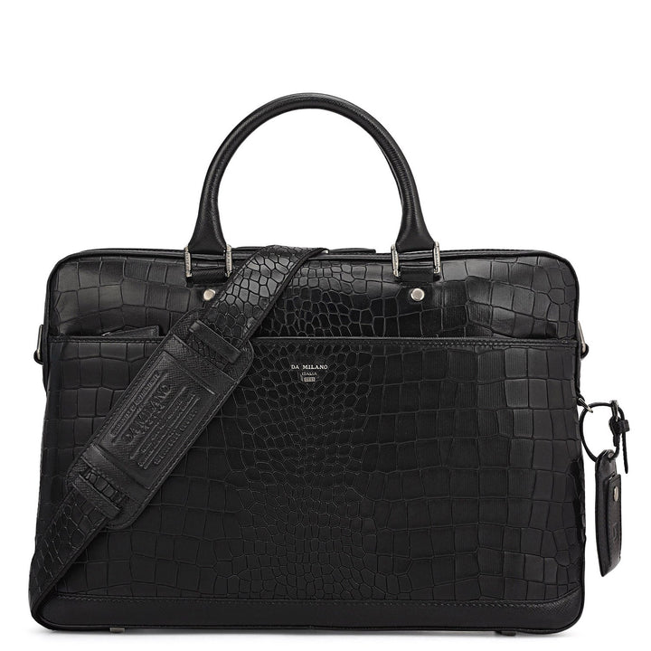 Croco Leather Laptop Bag - Black