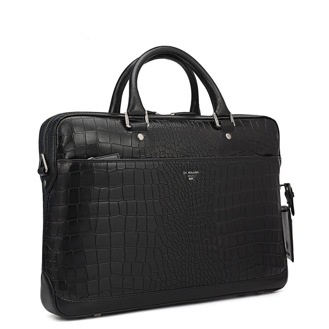 Croco Leather Laptop Bag - Black