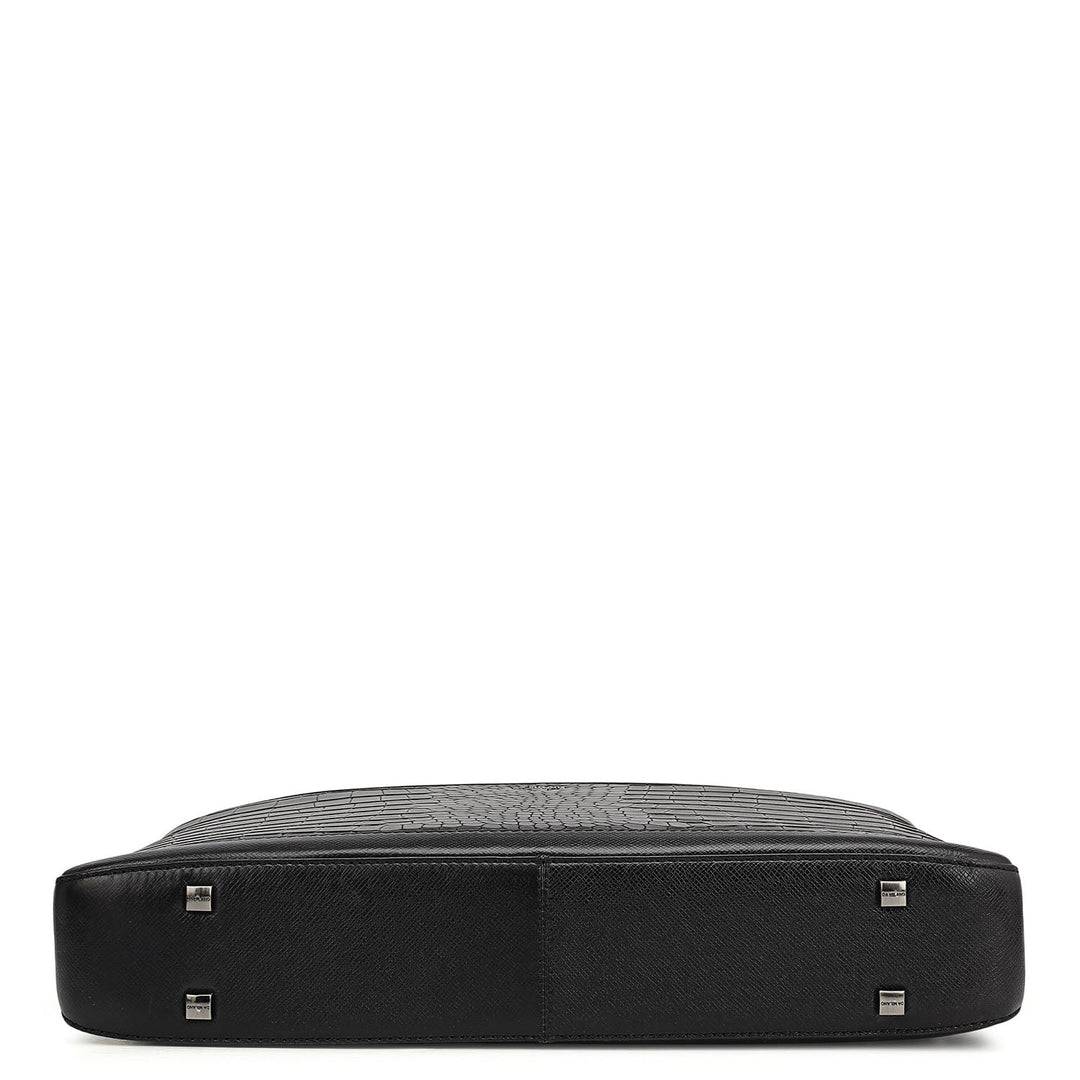 Croco Leather Laptop Bag - Black