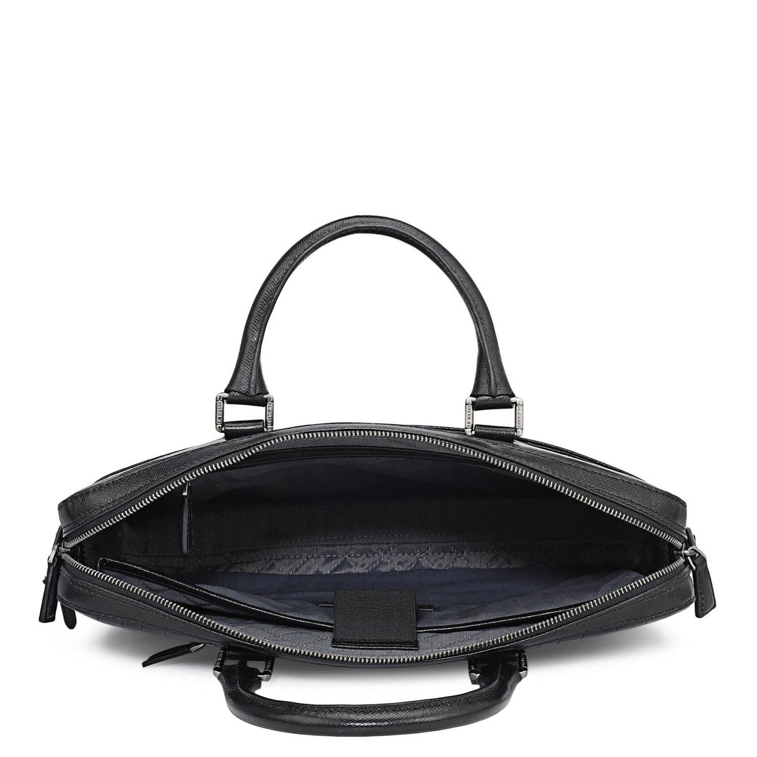 Croco Leather Laptop Bag - Black