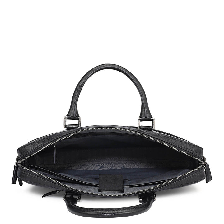 Croco Leather Laptop Bag - Black
