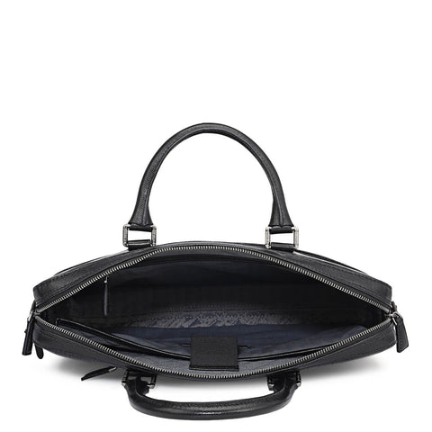 Croco Leather Laptop Bag - Black