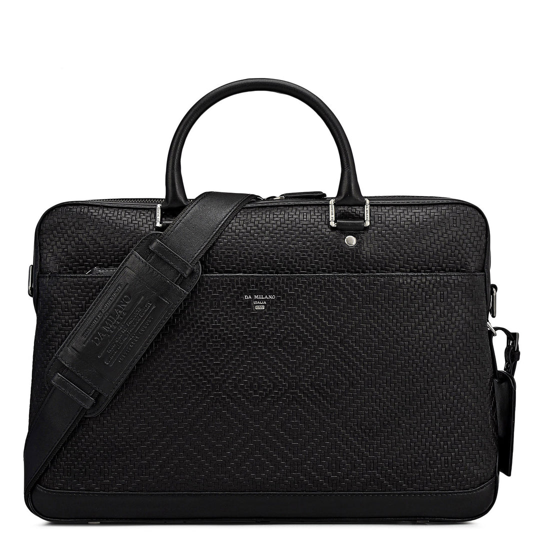 Mat Emboss Leather Laptop Bag - Black