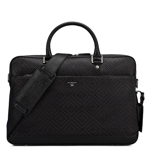 Mat Emboss Leather Laptop Bag - Black