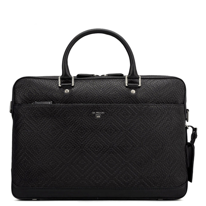Mat Emboss Leather Laptop Bag - Black
