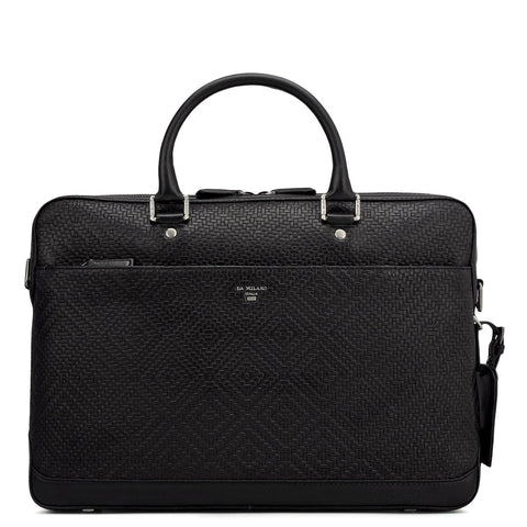 Mat Emboss Leather Laptop Bag - Black