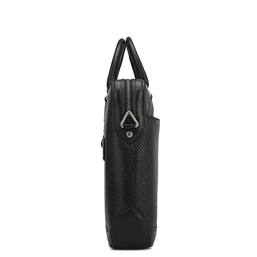 Mat Emboss Leather Laptop Bag - Black