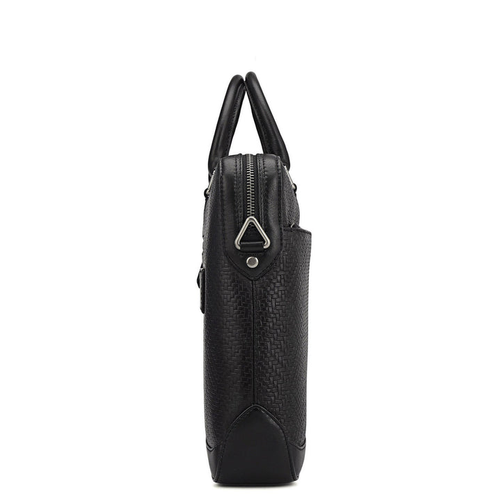 Mat Emboss Leather Laptop Bag - Black