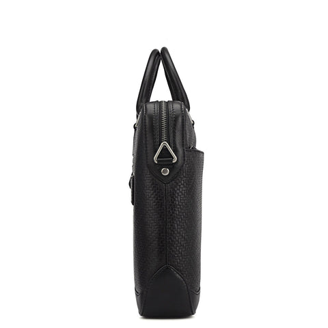 Mat Emboss Leather Laptop Bag - Black