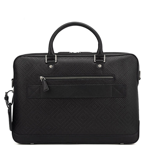 Mat Emboss Leather Laptop Bag - Black