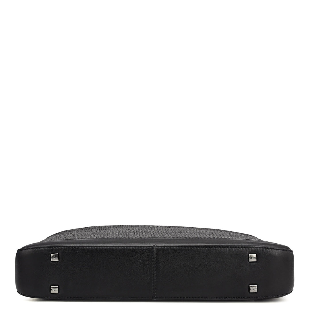Mat Emboss Leather Laptop Bag - Black