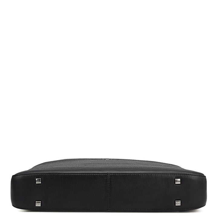 Mat Emboss Leather Laptop Bag - Black