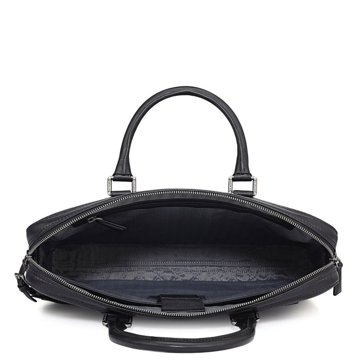 Mat Emboss Leather Laptop Bag - Black