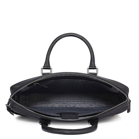 Mat Emboss Leather Laptop Bag - Black