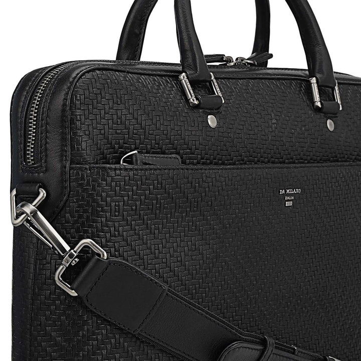 Mat Emboss Leather Laptop Bag - Black