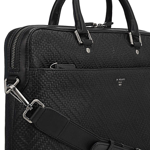 Mat Emboss Leather Laptop Bag - Black