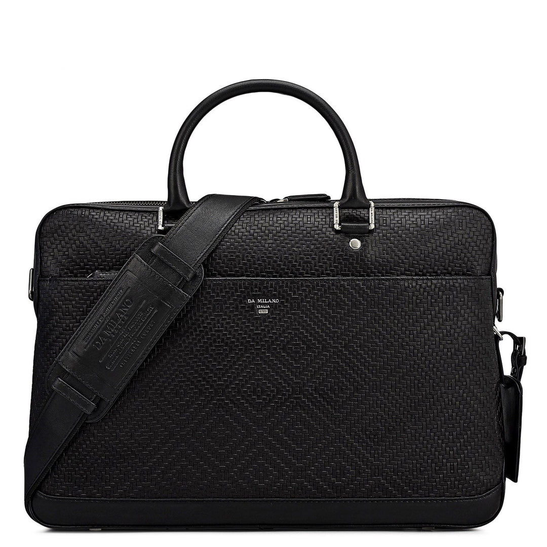 Mat Emboss Leather Laptop Bag - Black