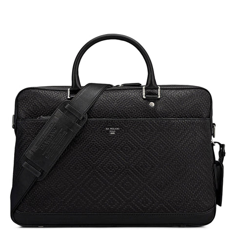 Mat Emboss Leather Laptop Bag - Black