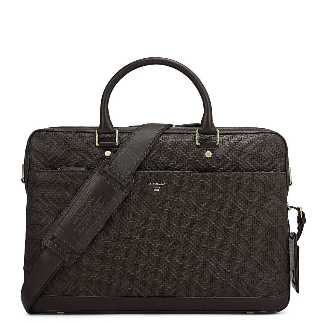 Mat Emboss Leather Laptop Bag - Brown