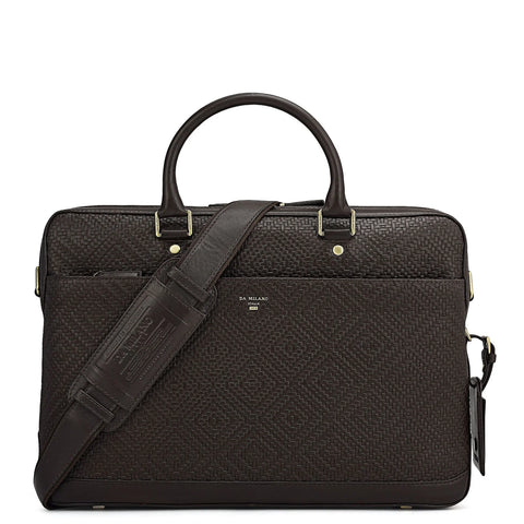 Mat Emboss Leather Laptop Bag - Brown