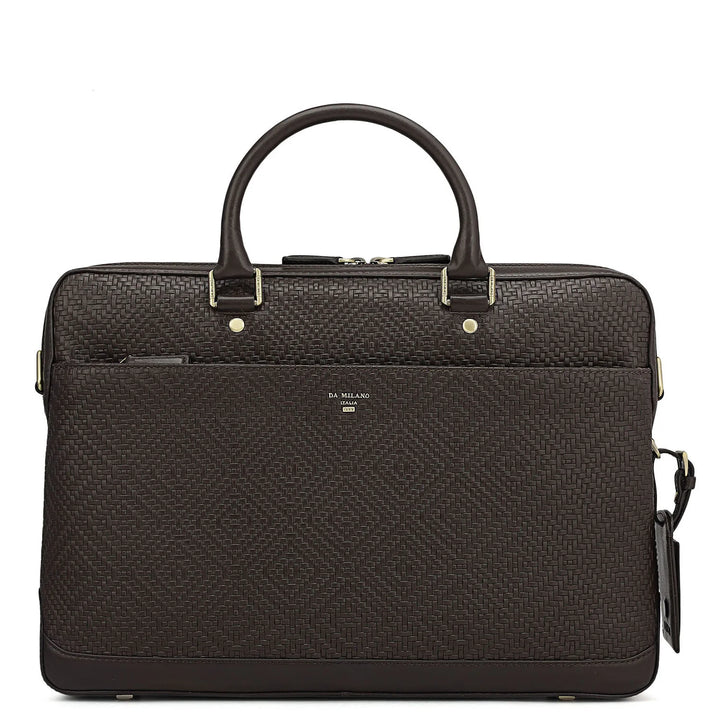 Mat Emboss Leather Laptop Bag - Brown
