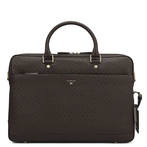 Mat Emboss Leather Laptop Bag - Brown