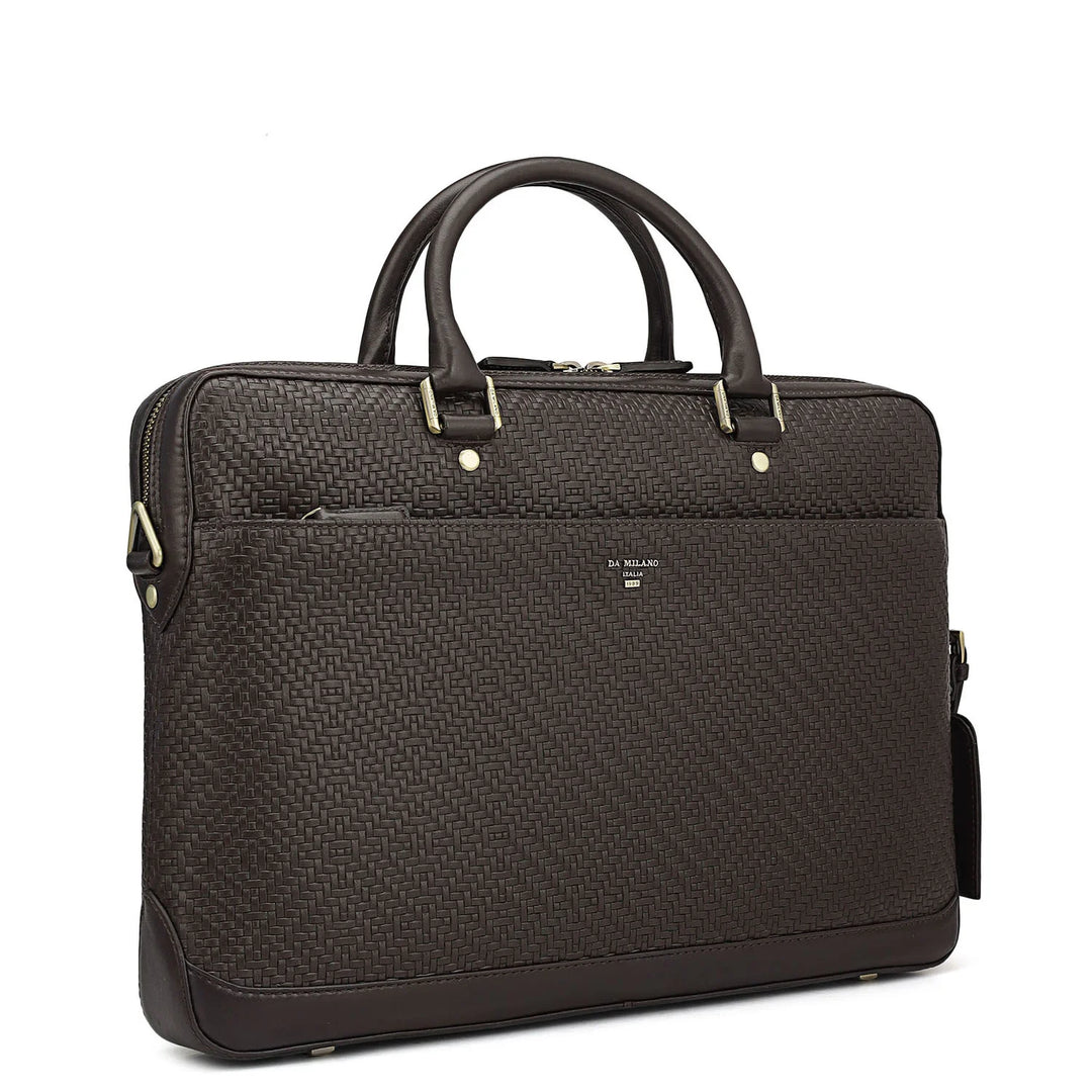 Mat Emboss Leather Laptop Bag - Brown