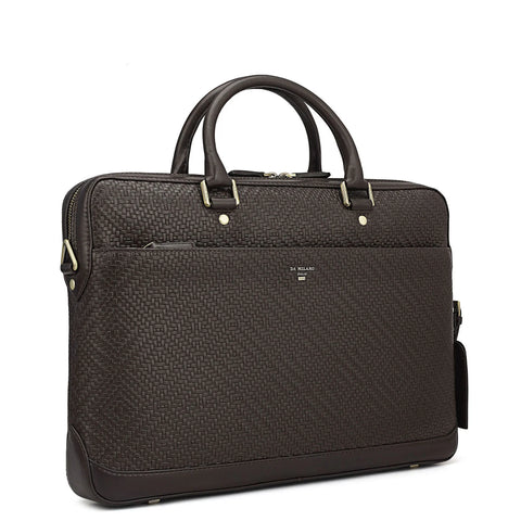 Mat Emboss Leather Laptop Bag - Brown
