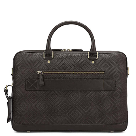 Mat Emboss Leather Laptop Bag - Brown