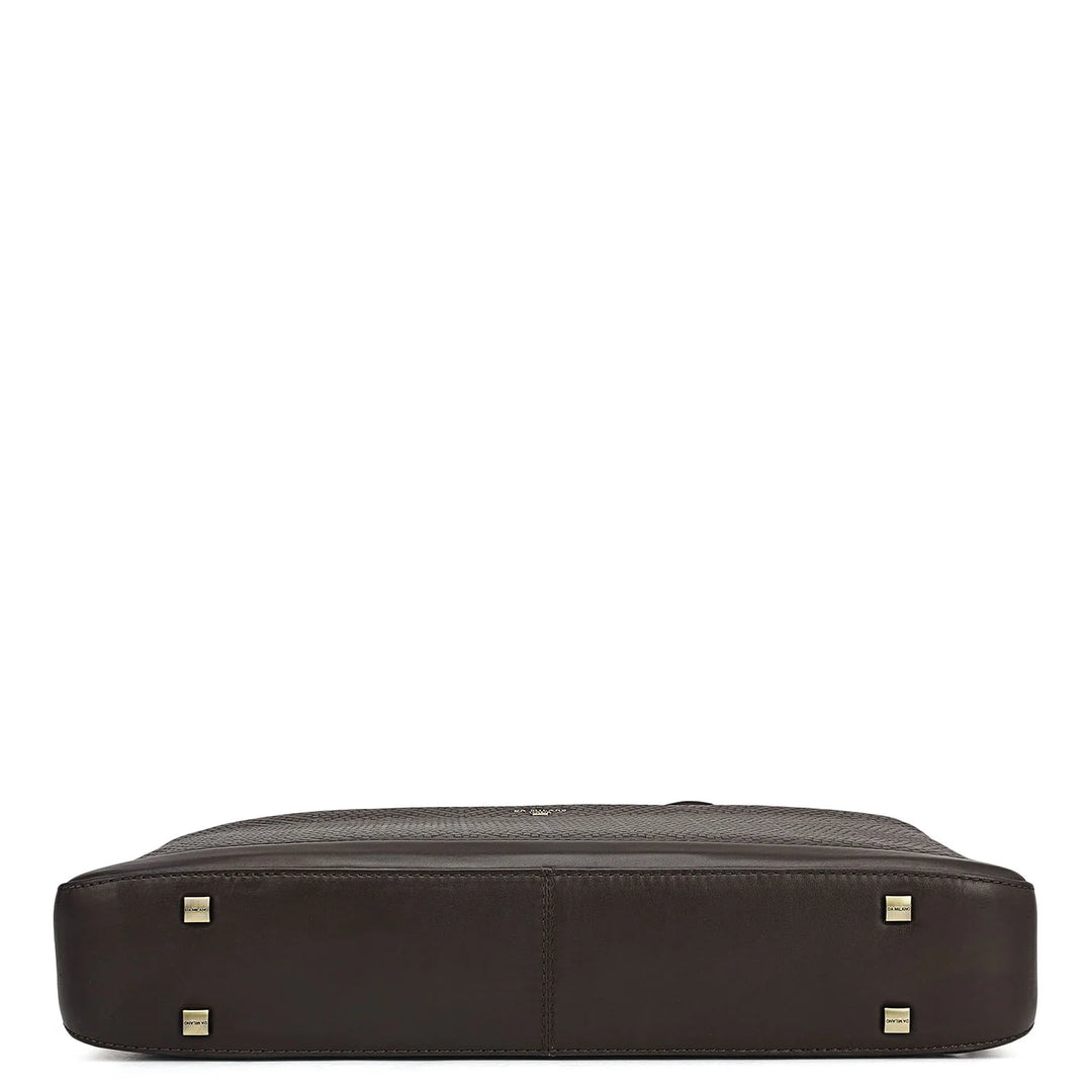 Mat Emboss Leather Laptop Bag - Brown