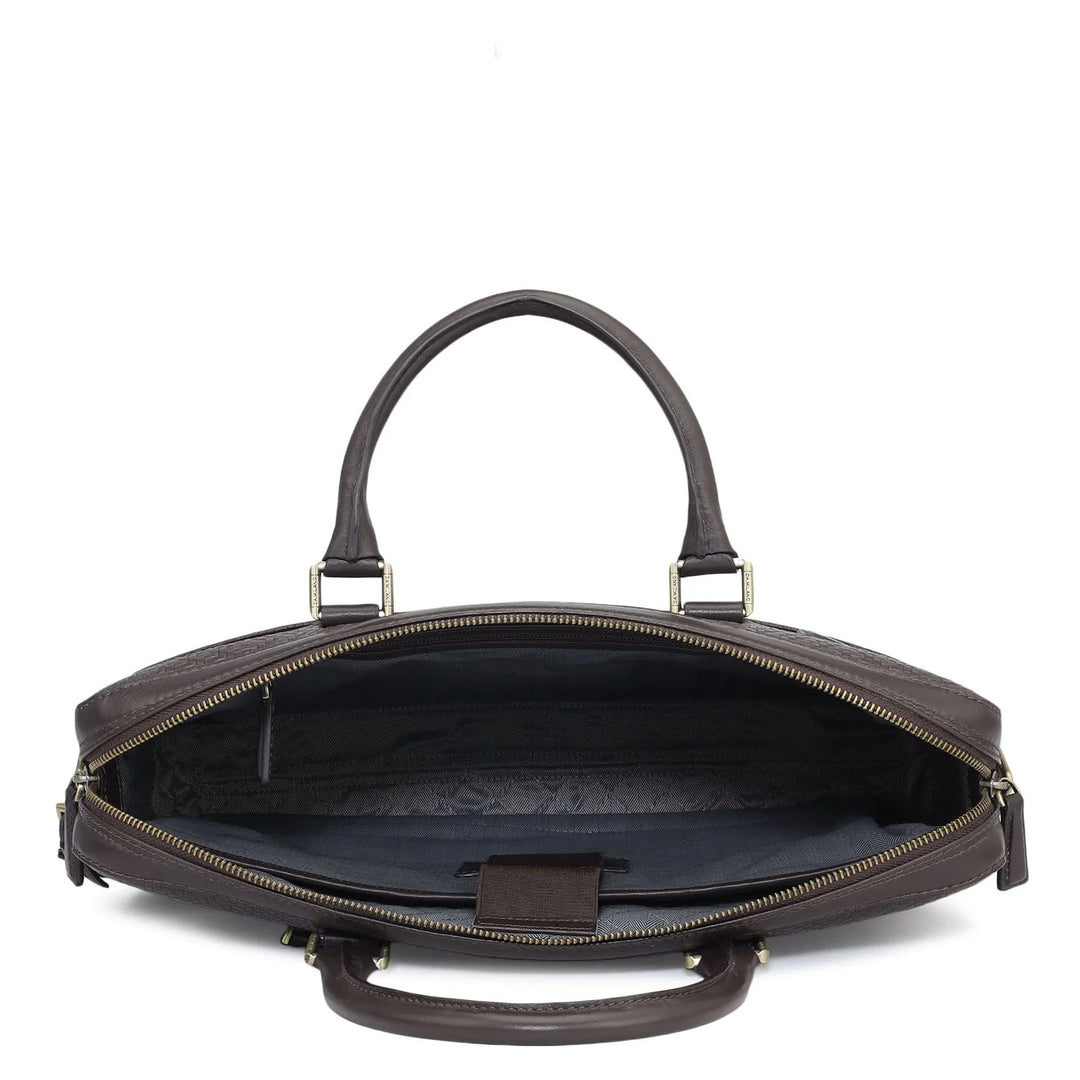 Mat Emboss Leather Laptop Bag - Brown