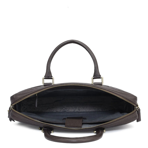 Mat Emboss Leather Laptop Bag - Brown
