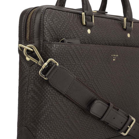 Mat Emboss Leather Laptop Bag - Brown