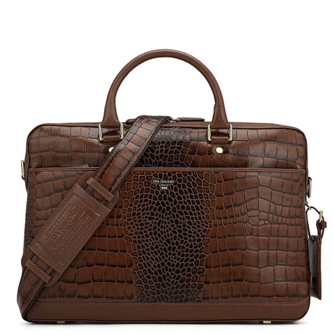 Croco Leather Laptop Bag - Date