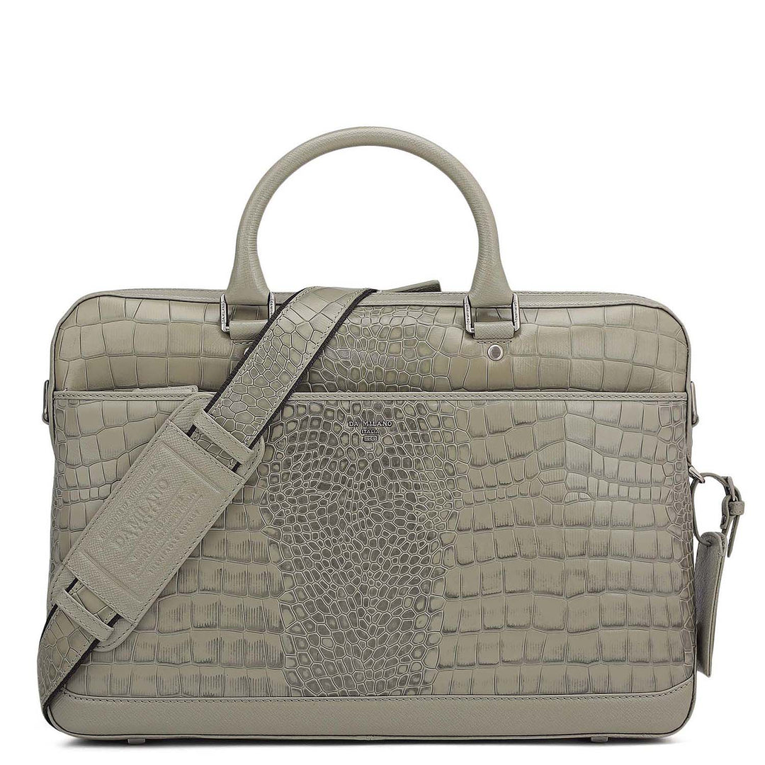 Croco Leather Laptop Bag - Stone Grey