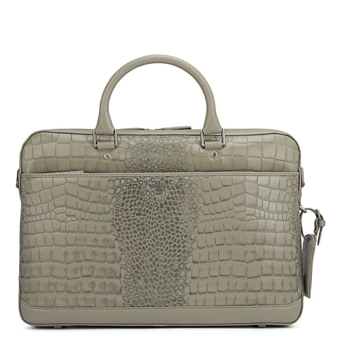 Croco Leather Laptop Bag - Stone Grey