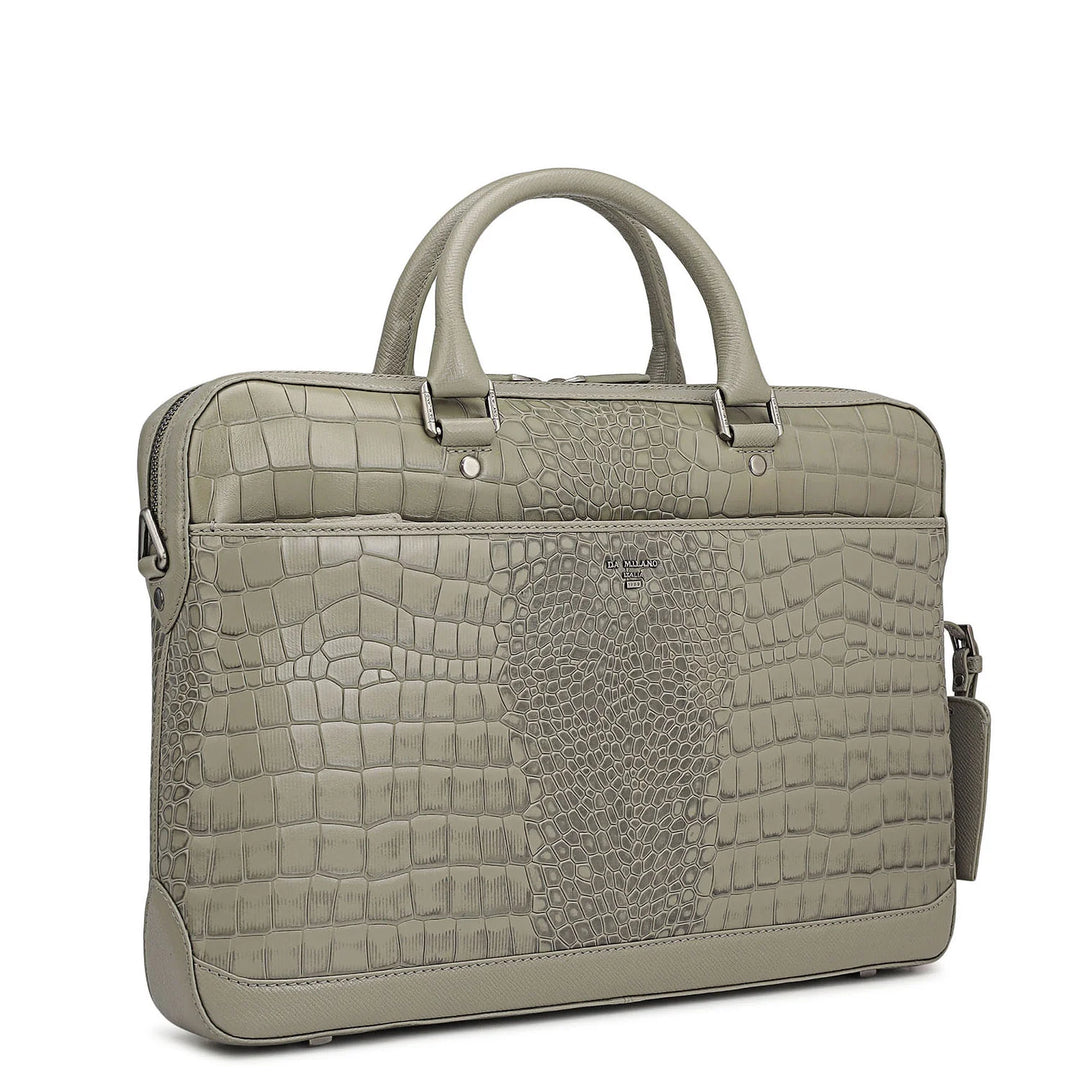 Croco Leather Laptop Bag - Stone Grey