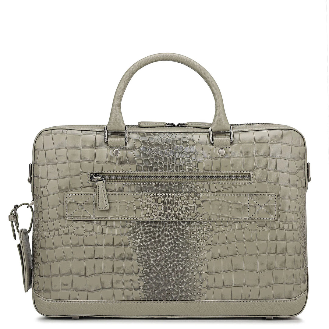 Croco Leather Laptop Bag - Stone Grey