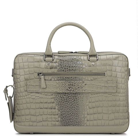 Croco Leather Laptop Bag - Stone Grey