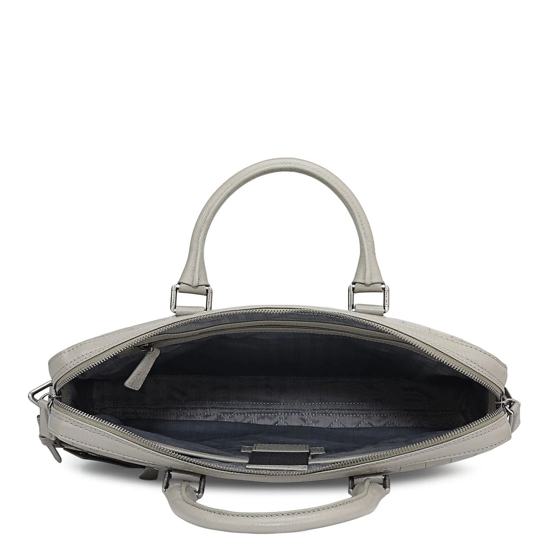 Croco Leather Laptop Bag - Stone Grey