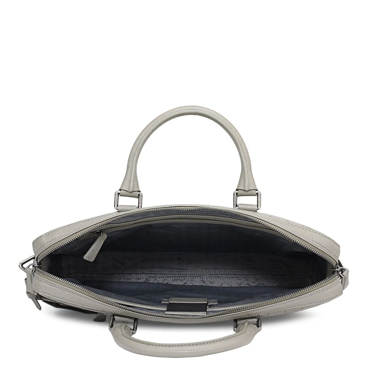 Croco Leather Laptop Bag - Stone Grey