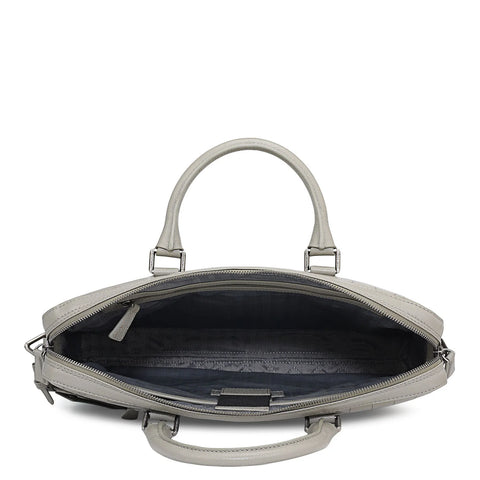 Croco Leather Laptop Bag - Stone Grey