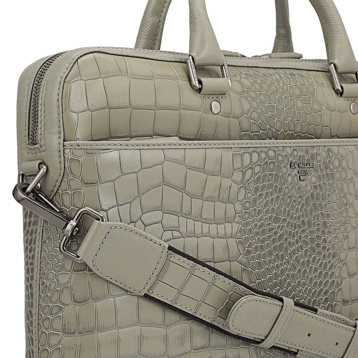Croco Leather Laptop Bag - Stone Grey