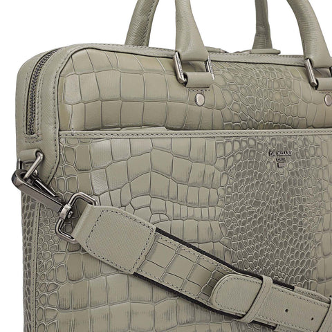 Croco Leather Laptop Bag - Stone Grey