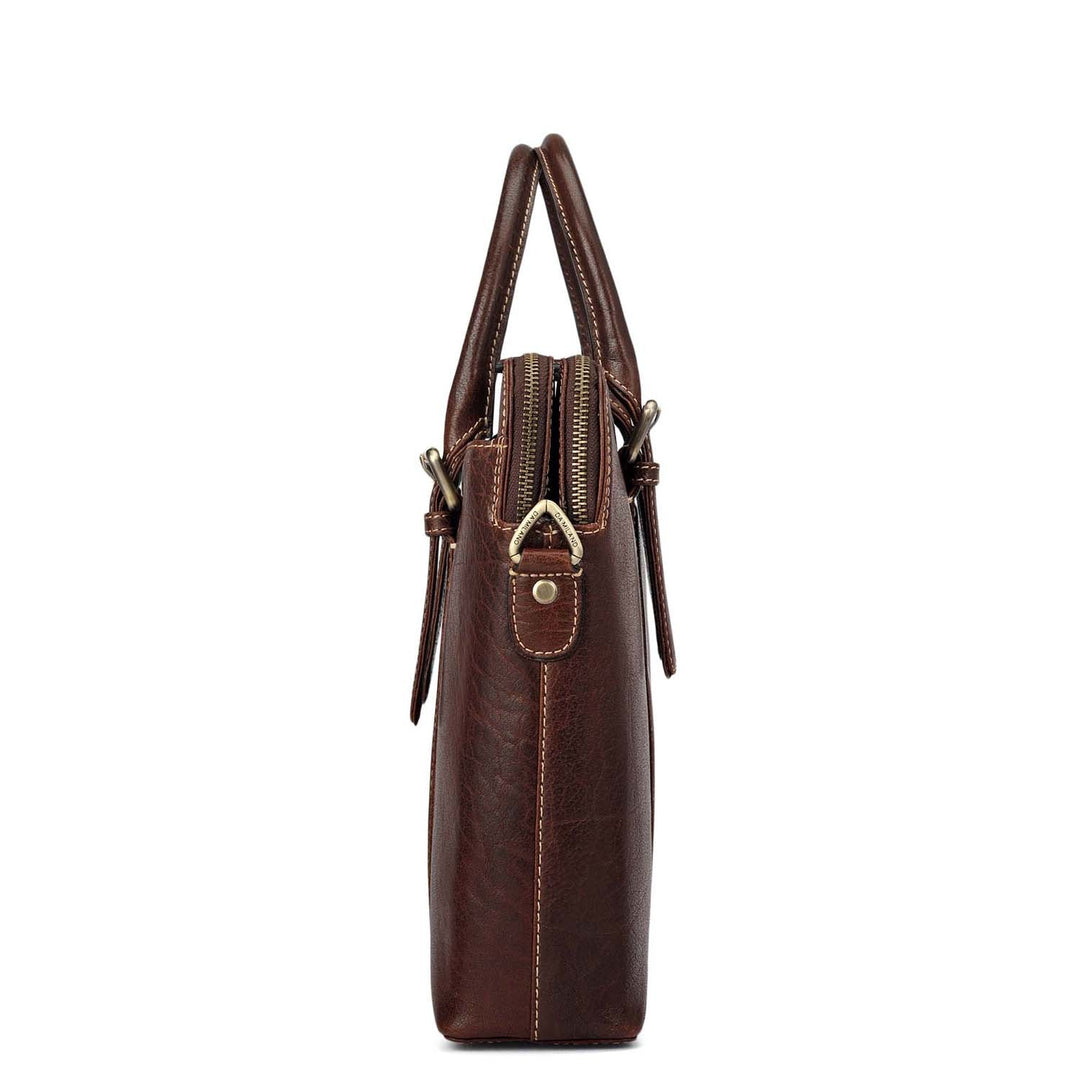 Elephant Pattern Leather Laptop Bag - Brown